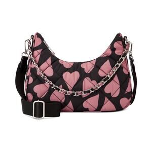 Y2K Mini Chain Strap Shoulder Bag INC Pink Black Hearts Clubwear Festival Girly